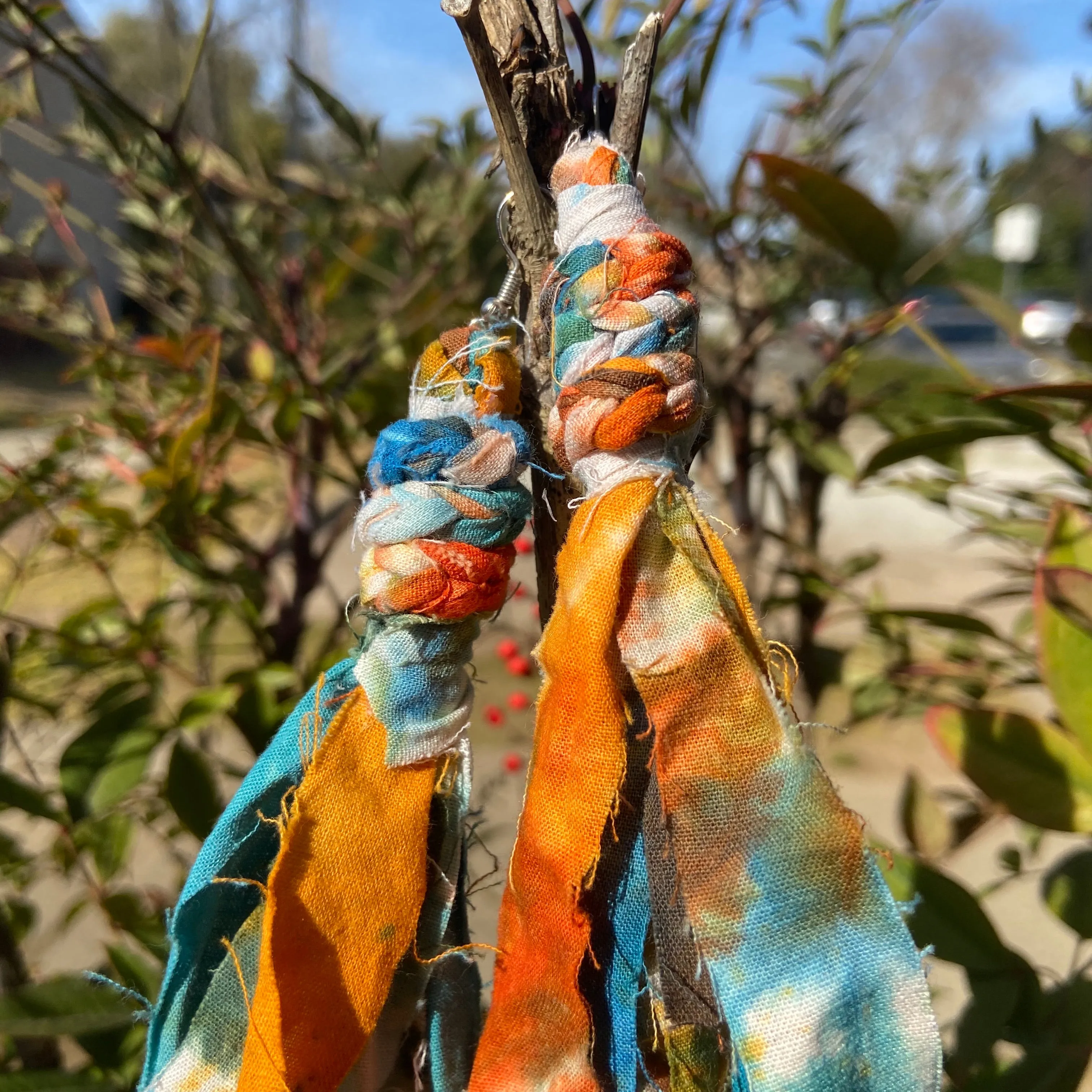 Cotton Tie Dye Bohemian Tassel Earrings - Natural Tones