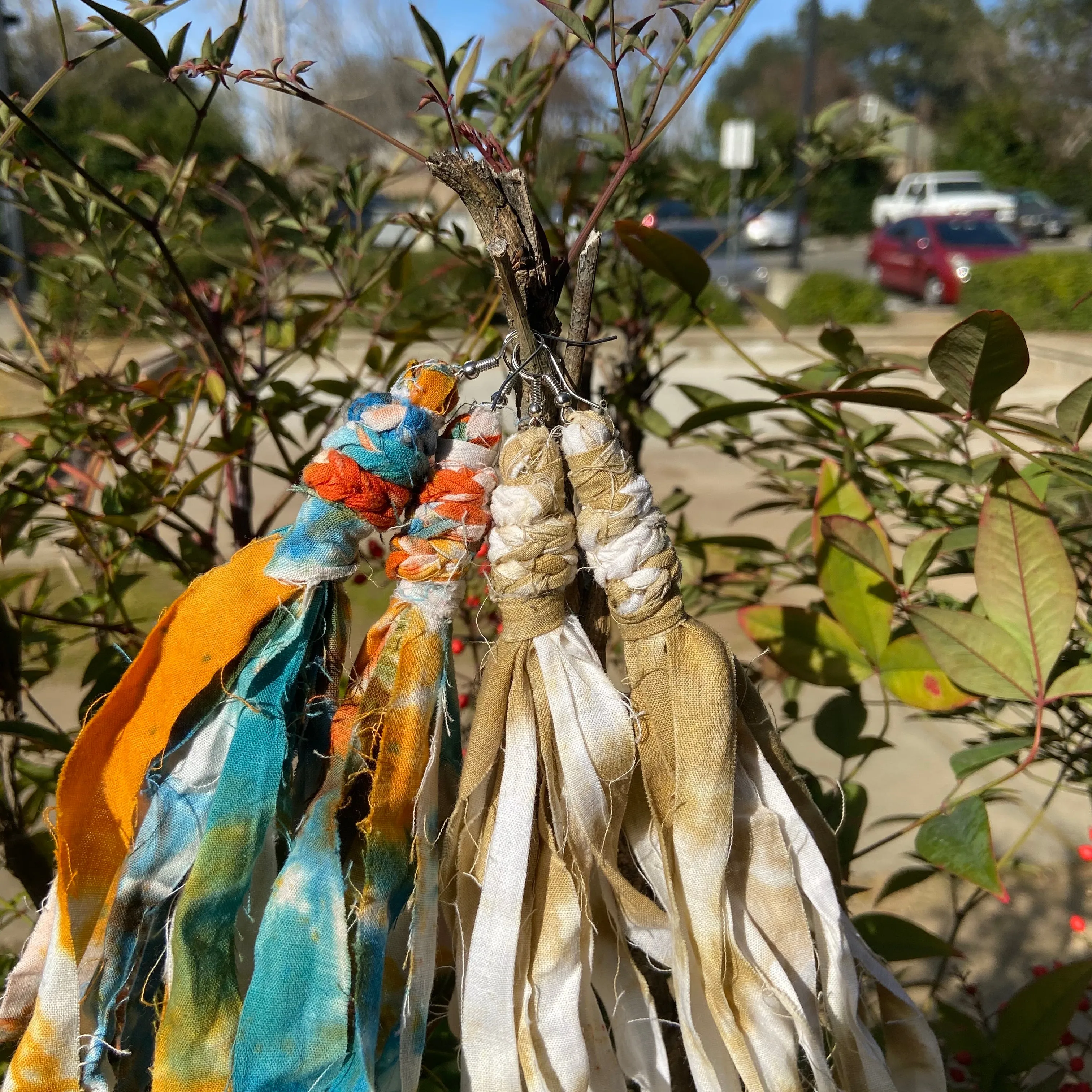 Cotton Tie Dye Bohemian Tassel Earrings - Natural Tones