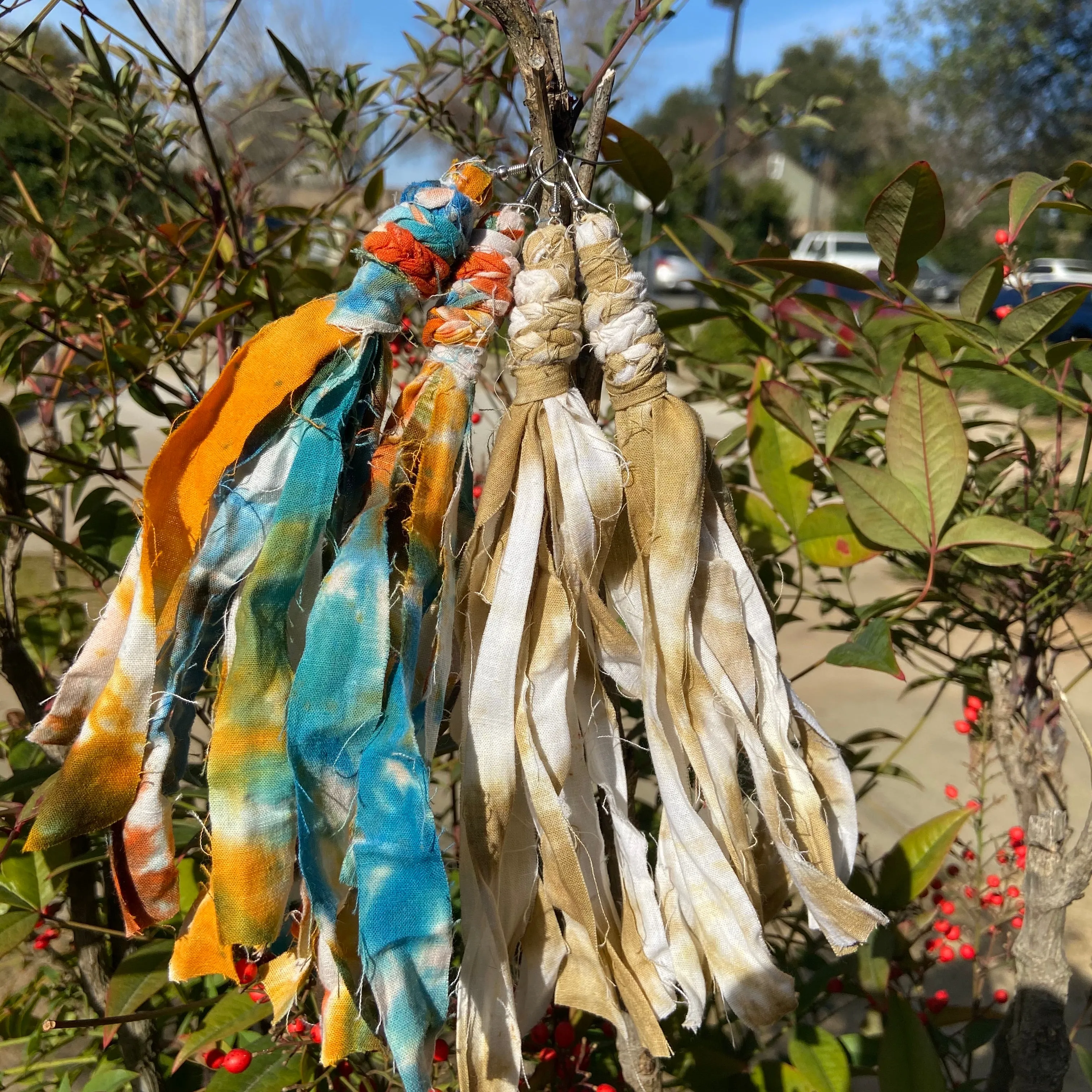 Cotton Tie Dye Bohemian Tassel Earrings - Natural Tones