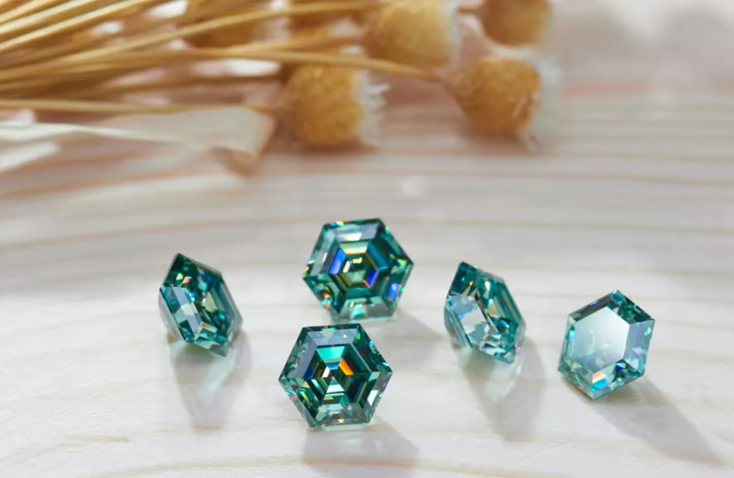 Cyan Blue Hexagon Cut Moissanite Stones