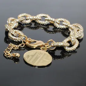 CZ Pave Link Bracelet with Engraved Disc