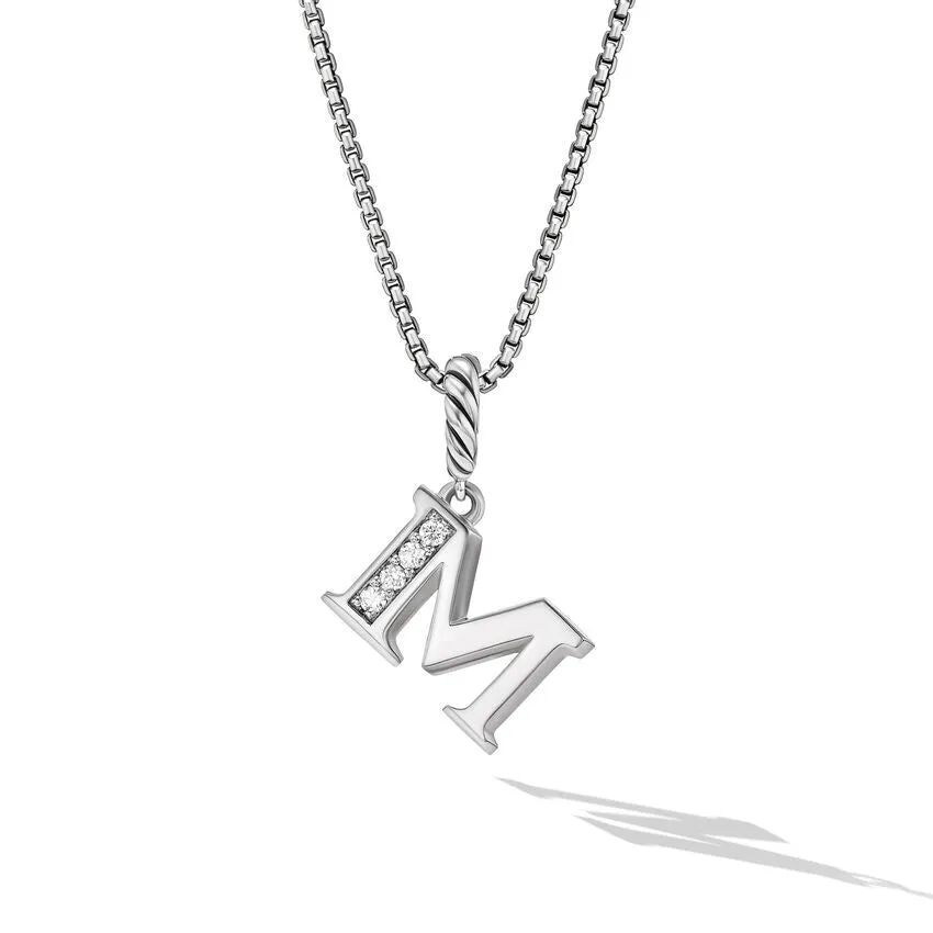 David Yurman Pave Initial Pendant Necklace in Sterling Silver with Diamond