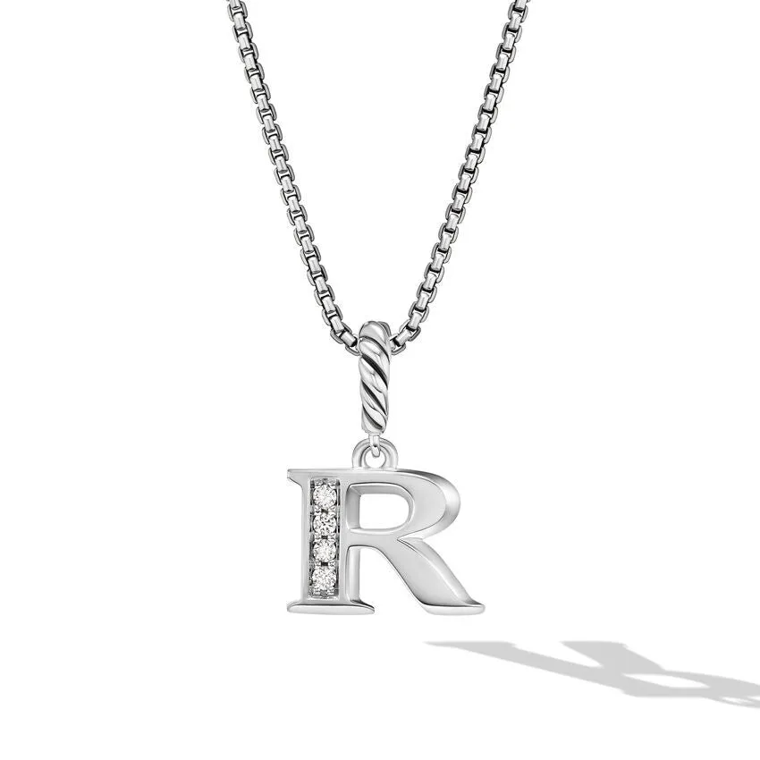 David Yurman Pave Initial Pendant Necklace in Sterling Silver with Diamond