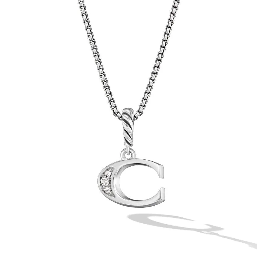 David Yurman Pave Initial Pendant Necklace in Sterling Silver with Diamond