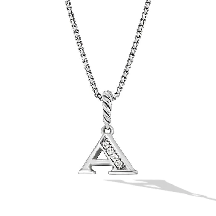 David Yurman Pave Initial Pendant Necklace in Sterling Silver with Diamond