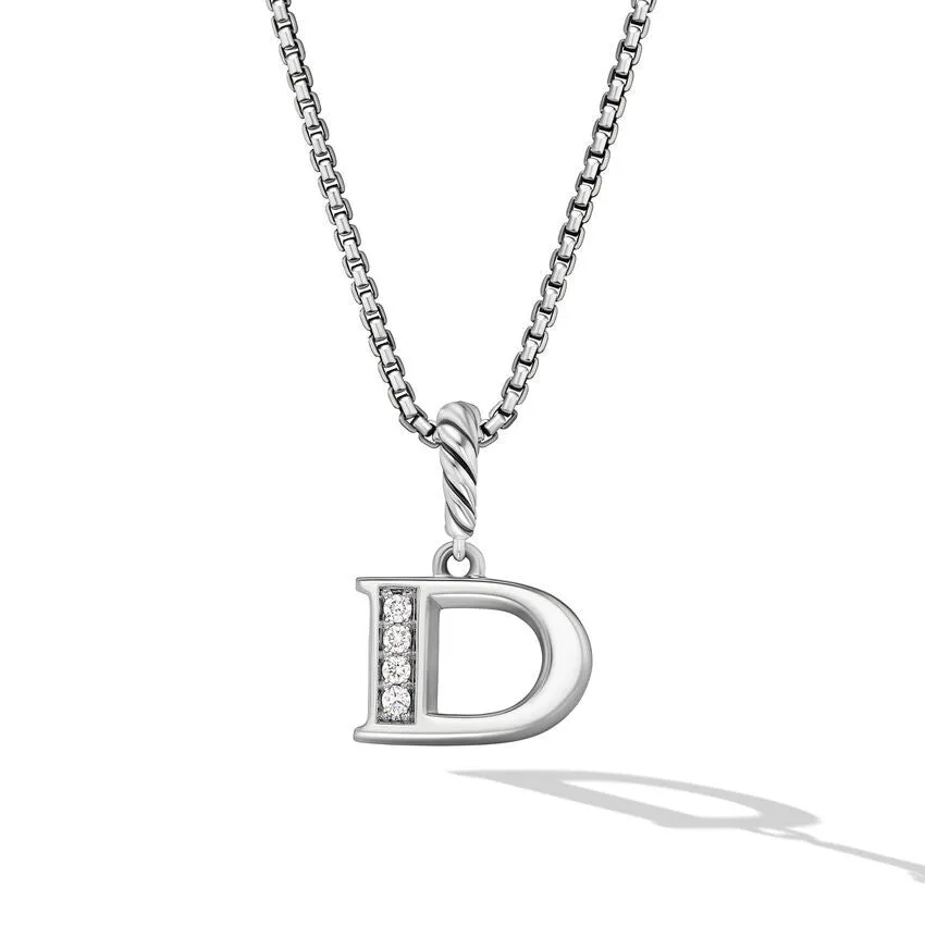 David Yurman Pave Initial Pendant Necklace in Sterling Silver with Diamond