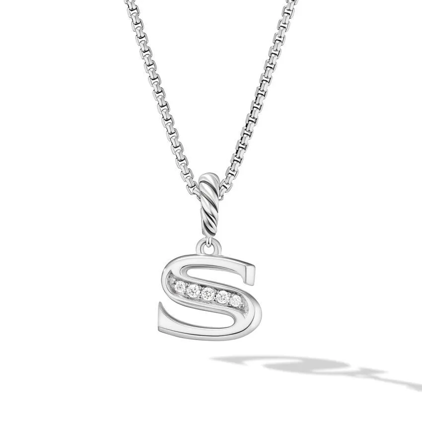 David Yurman Pave Initial Pendant Necklace in Sterling Silver with Diamond