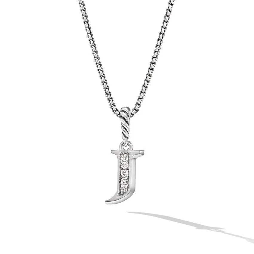 David Yurman Pave Initial Pendant Necklace in Sterling Silver with Diamond