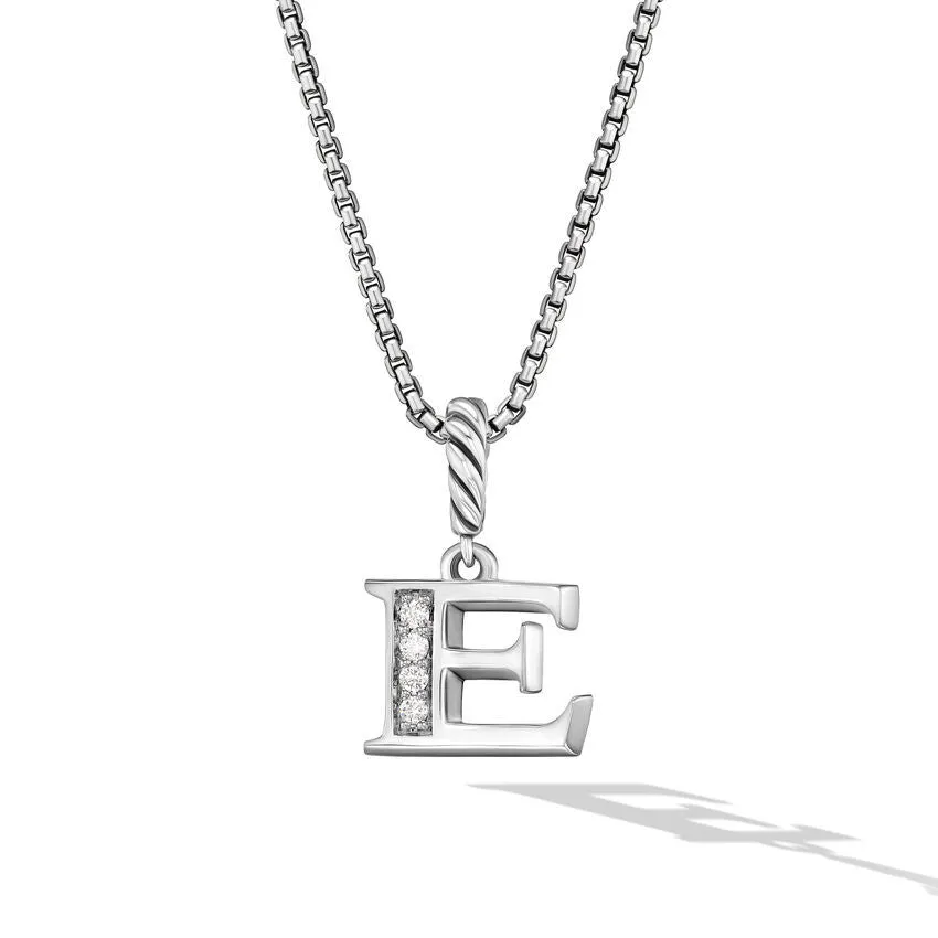 David Yurman Pave Initial Pendant Necklace in Sterling Silver with Diamond