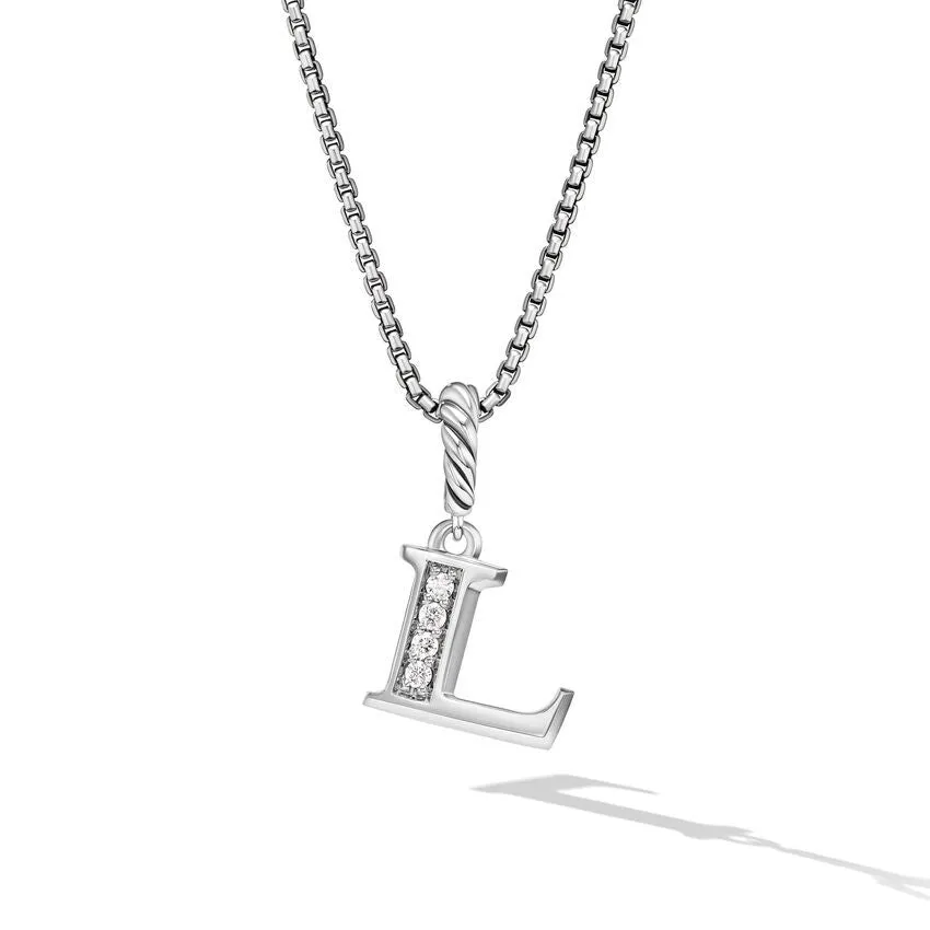 David Yurman Pave Initial Pendant Necklace in Sterling Silver with Diamond