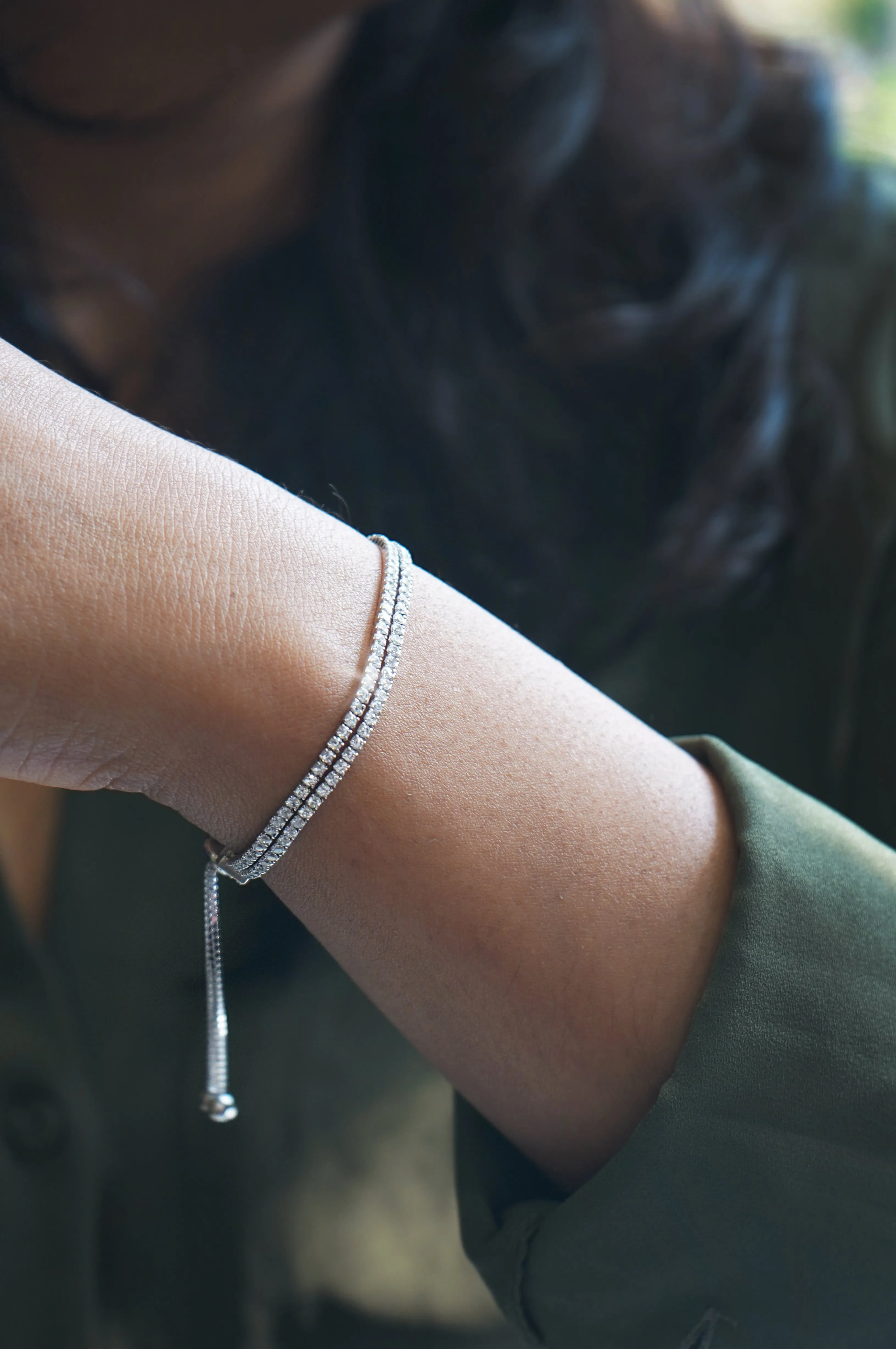 Double Layer Tennis Rose Gold Plated Sterling Silver Pull Chain Bracelet