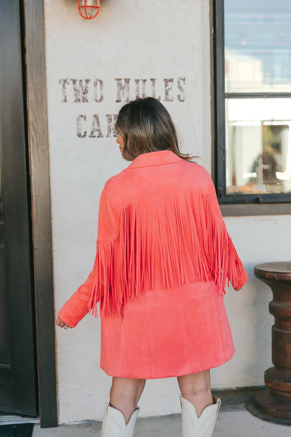 Dutton Fringe Suede Jacket - Coral