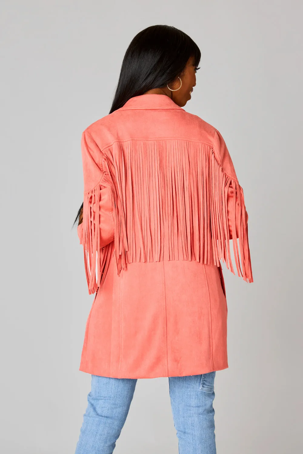 Dutton Fringe Suede Jacket - Coral