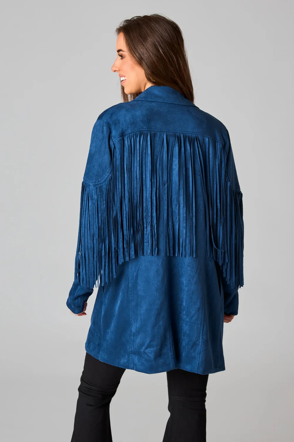 Dutton Fringe Suede Jacket - Navy