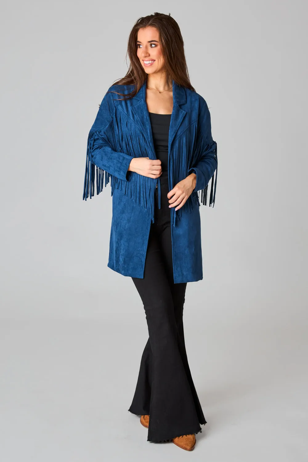 Dutton Fringe Suede Jacket - Navy