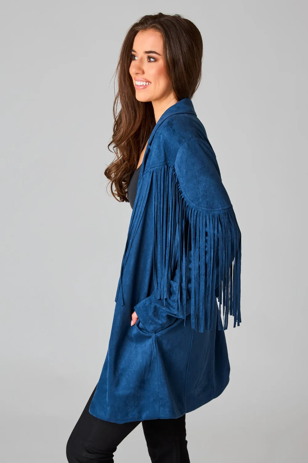 Dutton Fringe Suede Jacket - Navy