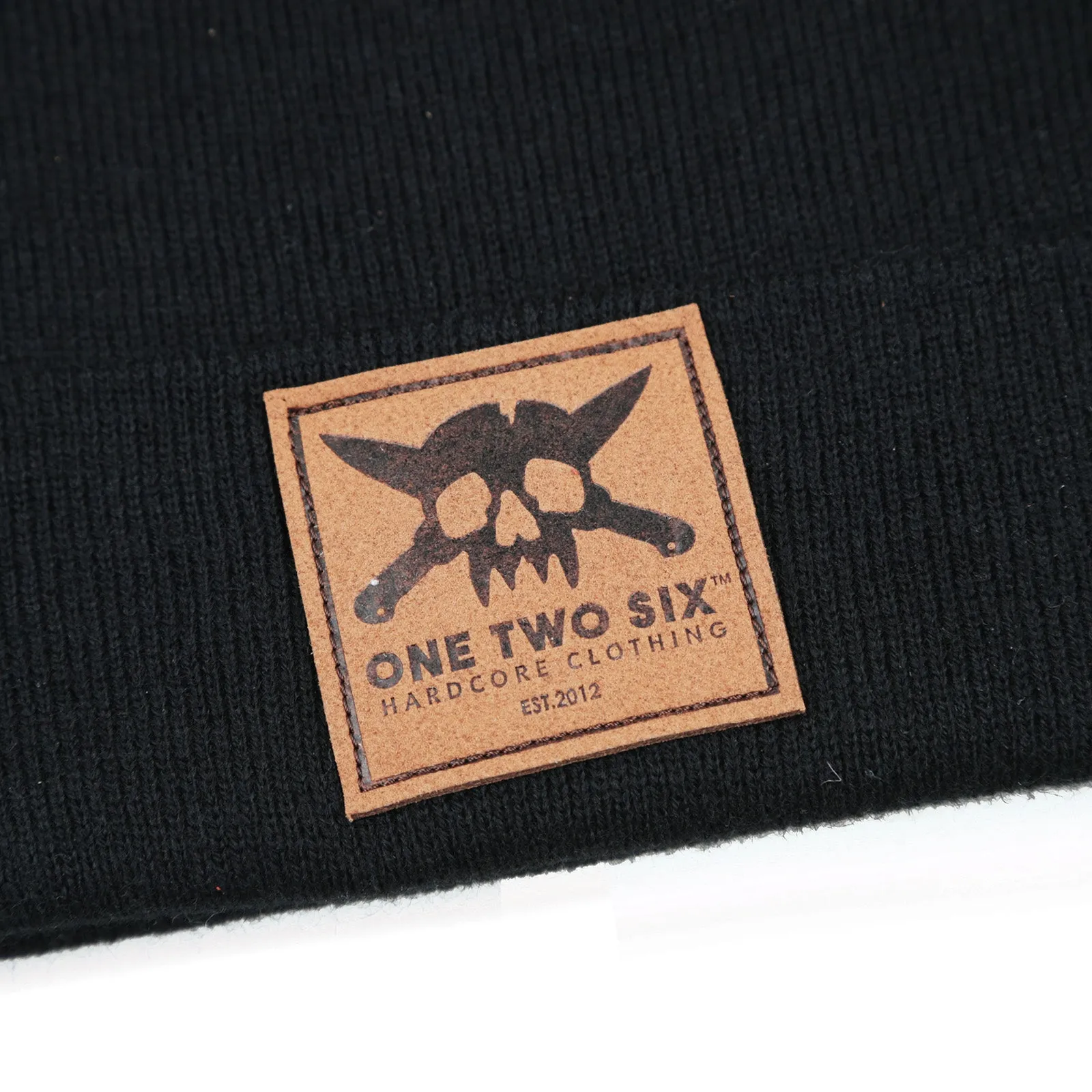 Eco Leather Patch Beanie  (Black)