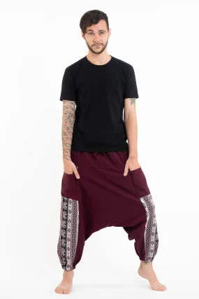 Elephant Aztec Cotton Men's Harem Pants in Burgandy