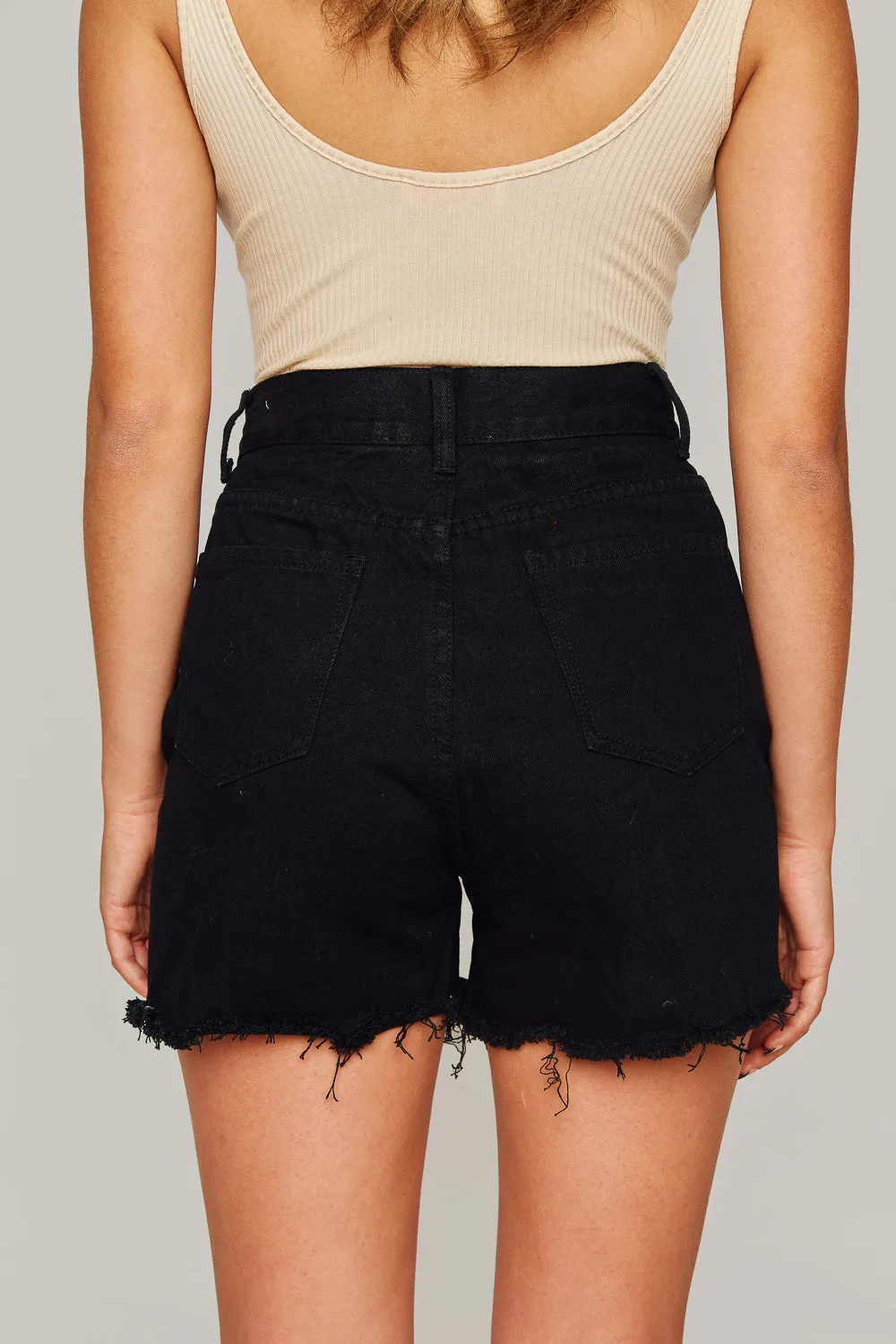 Elvis Crystal Fringe Denim Shorts - Black