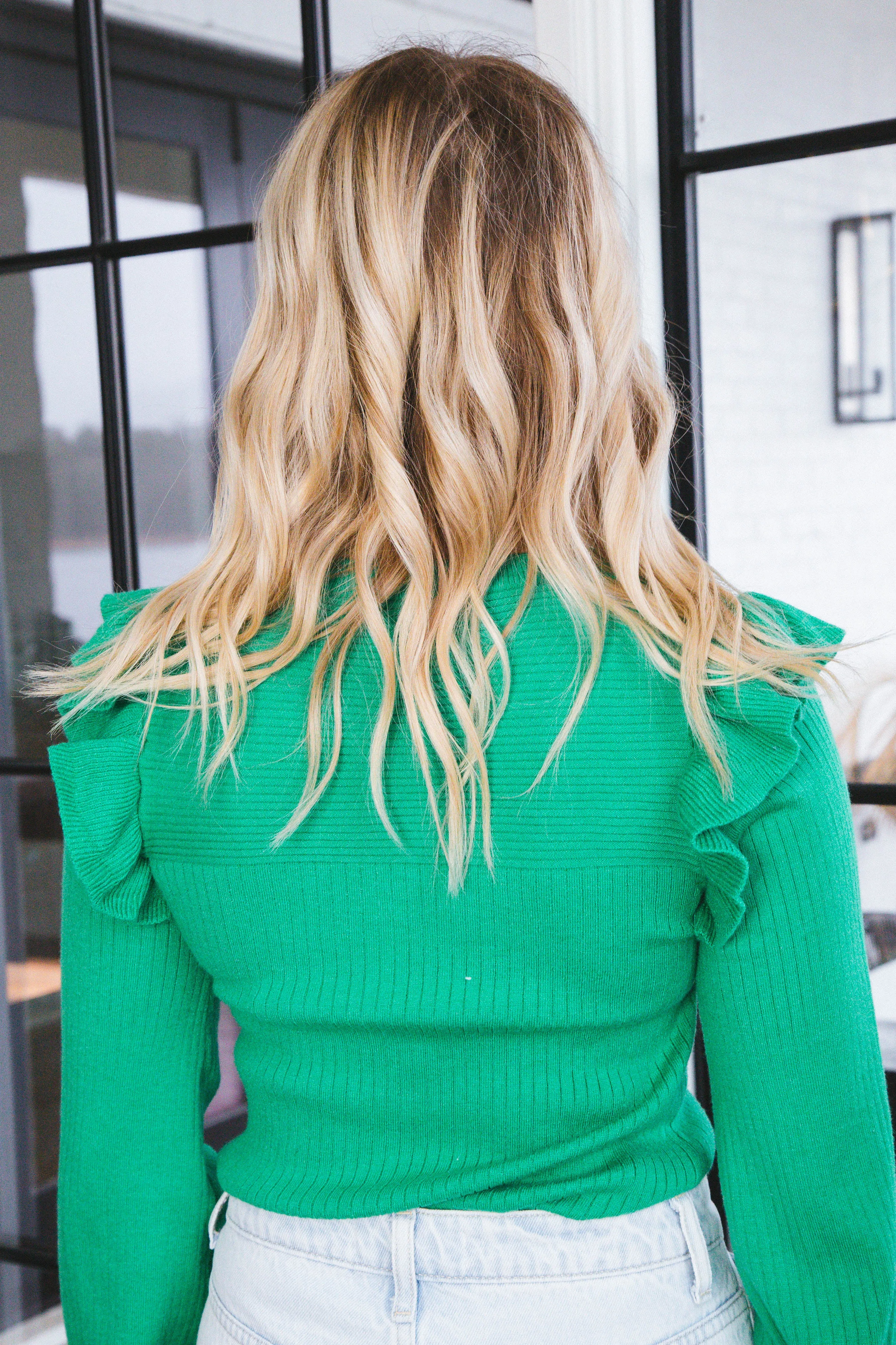 Emberly Shoulder Ruffle Sweater, Kelly Green