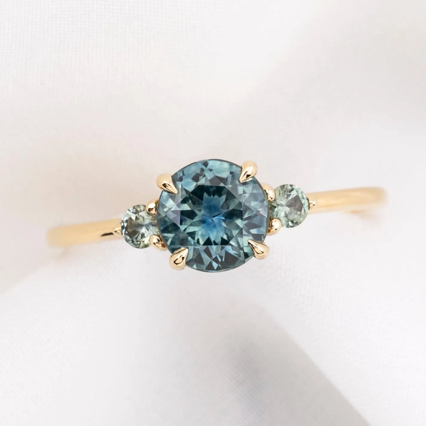 Emilie Grand Ring 1.19ct Teal Blue Montana Sapphire, 14k Yellow Gold (One of a kind)