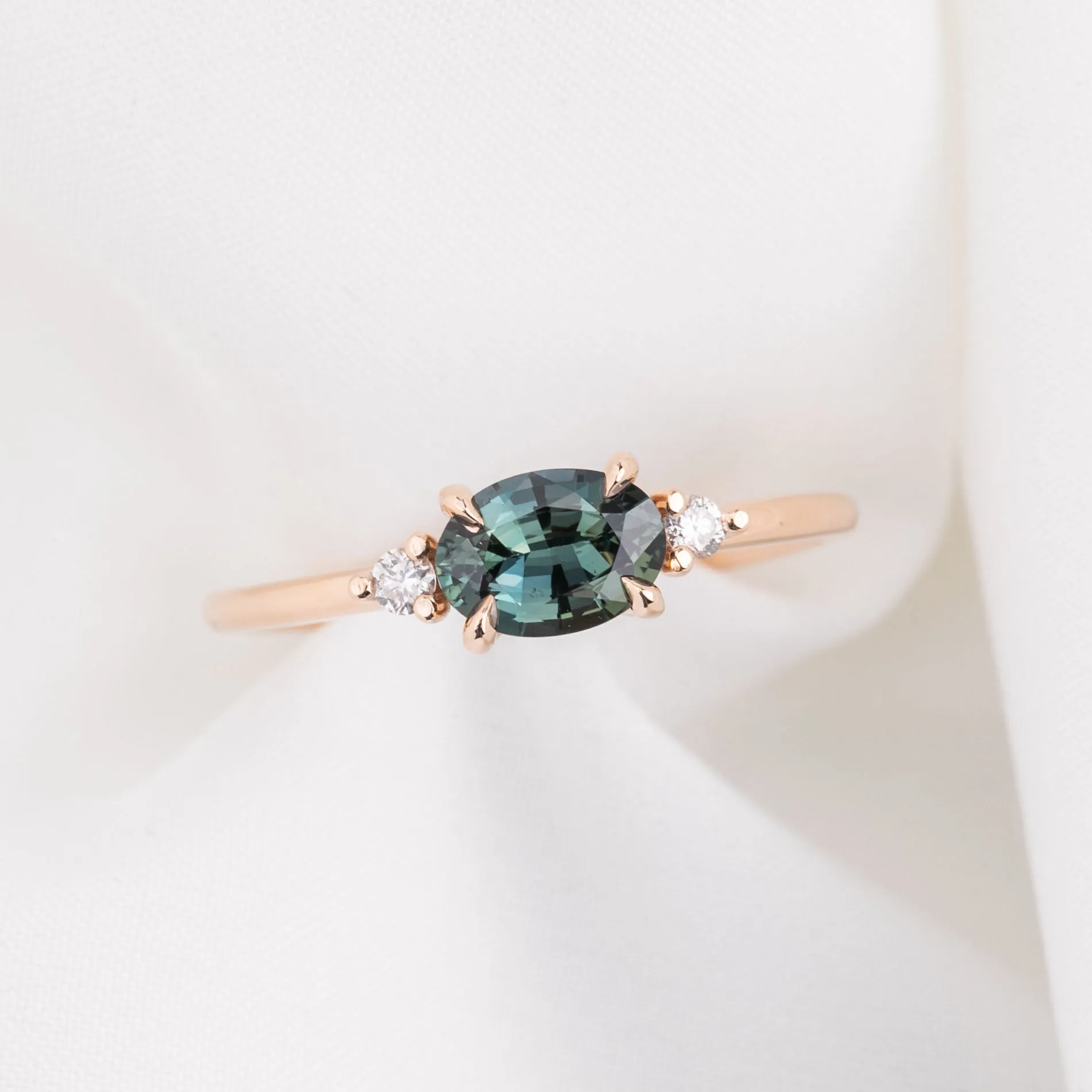 Emilie Ring 0.88ct Green Madagascar Sapphire, 14k Rose Gold (One of a kind)