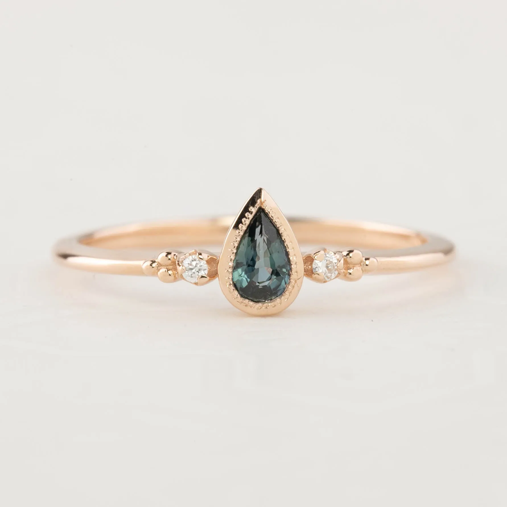 Estel Ring - 0.35ct Unheated Blue Teardrop Sapphire, 14k Rose Gold