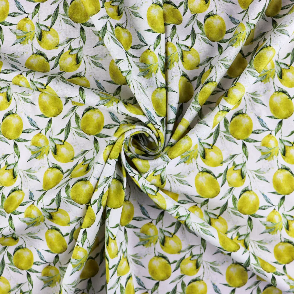 FS1028 Lemons Cotton Fabric White