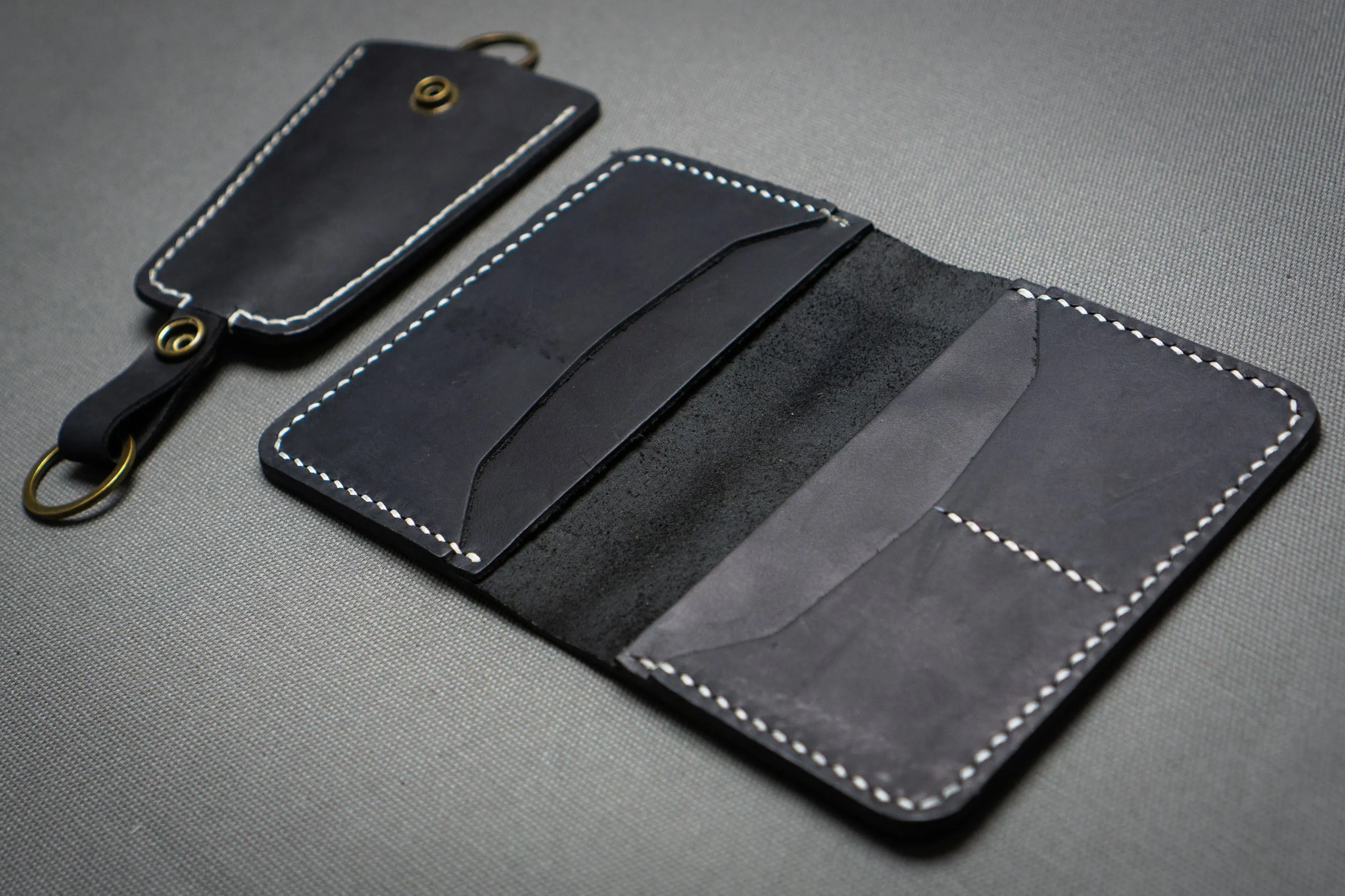 Gift Set | Black Leather Wallet & Keychain Holder Case, Personalized