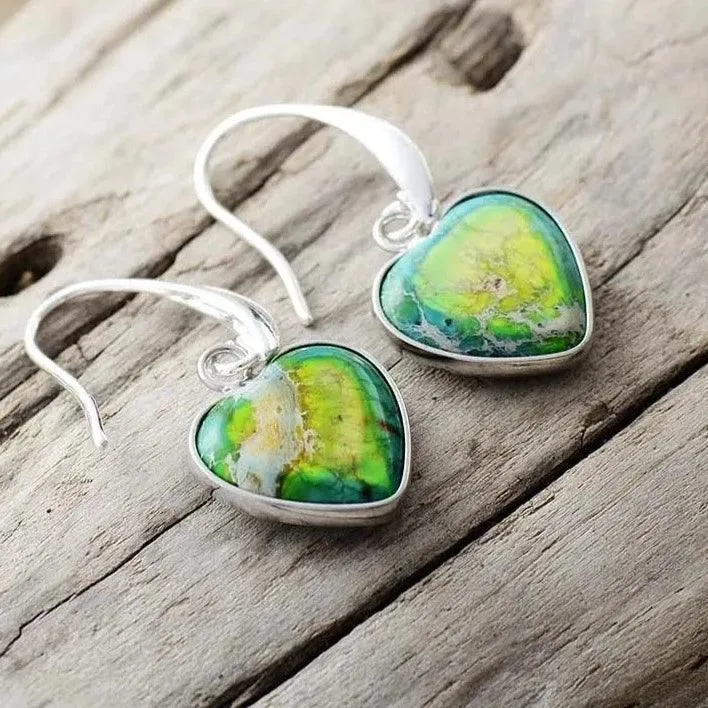 Giiny Green Jasper Hearts Drop Earrings