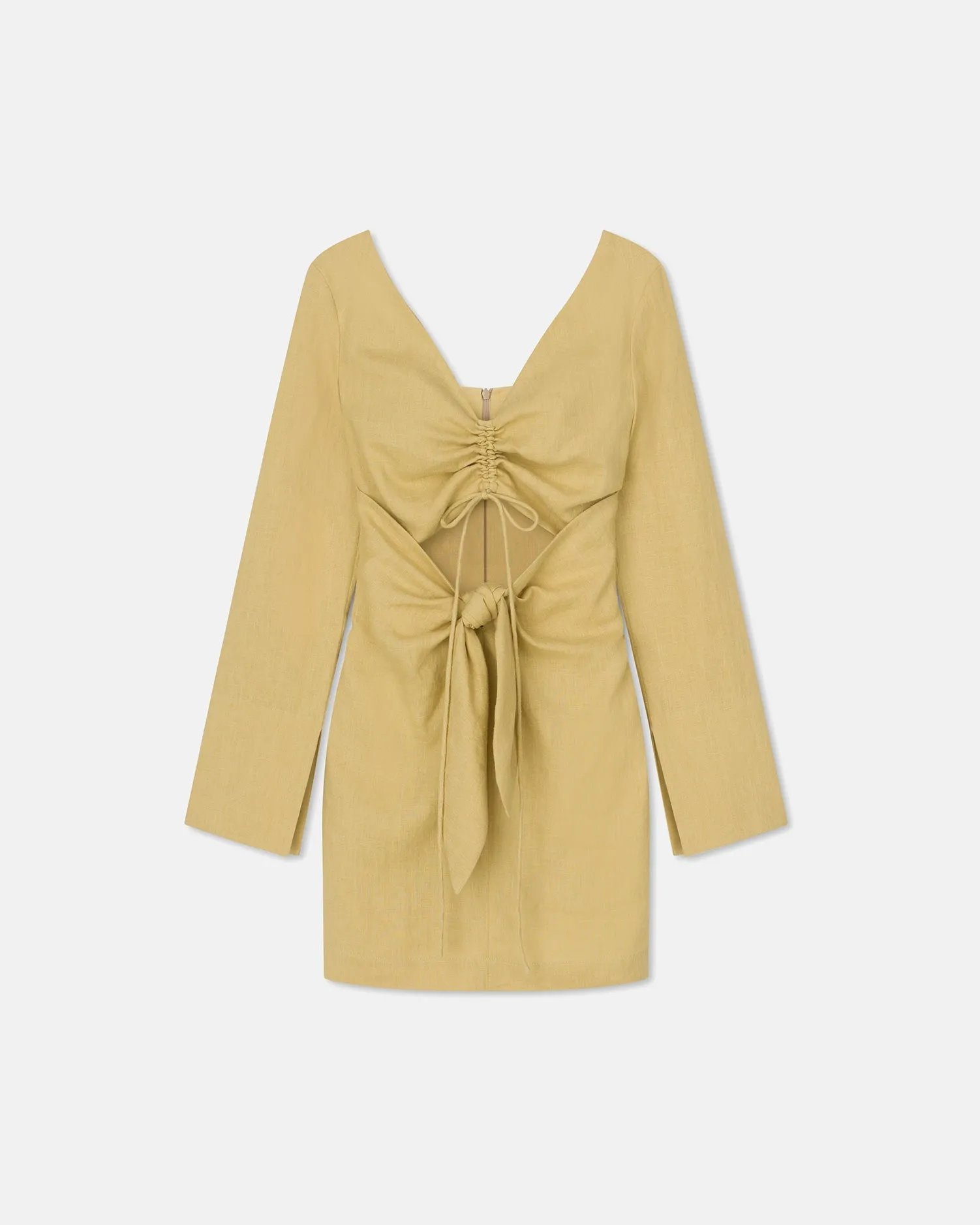 Gilia - Sale Ruched-Front Dress - Oat Linen