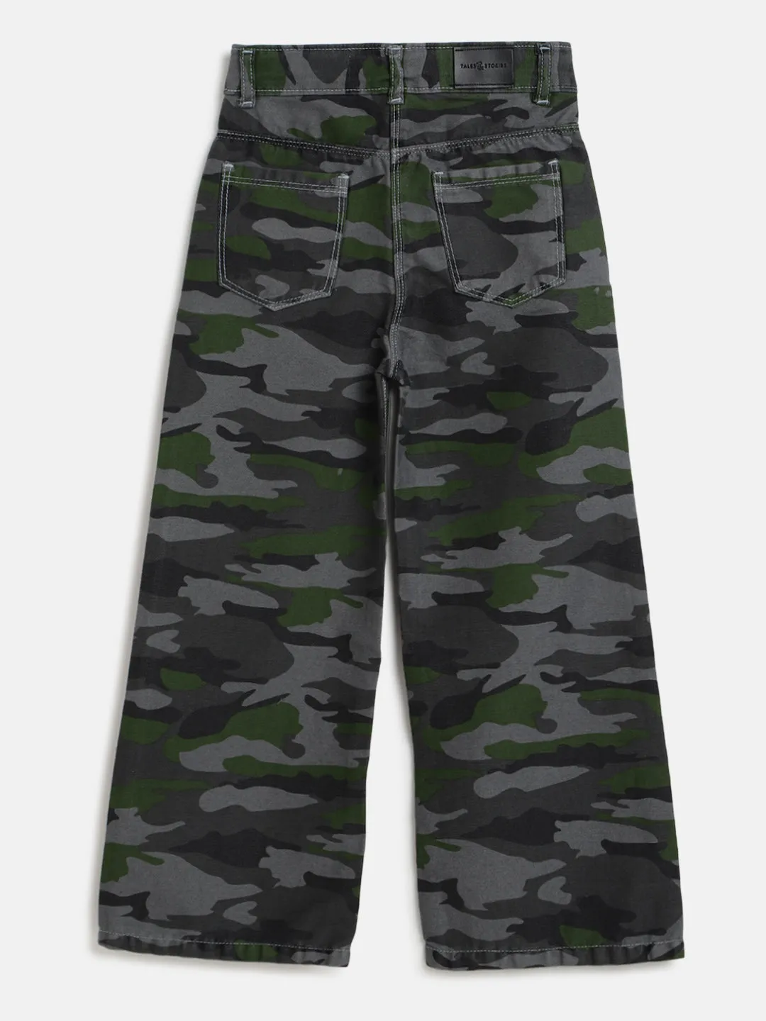 Girls Grey Printed Cotton Pant