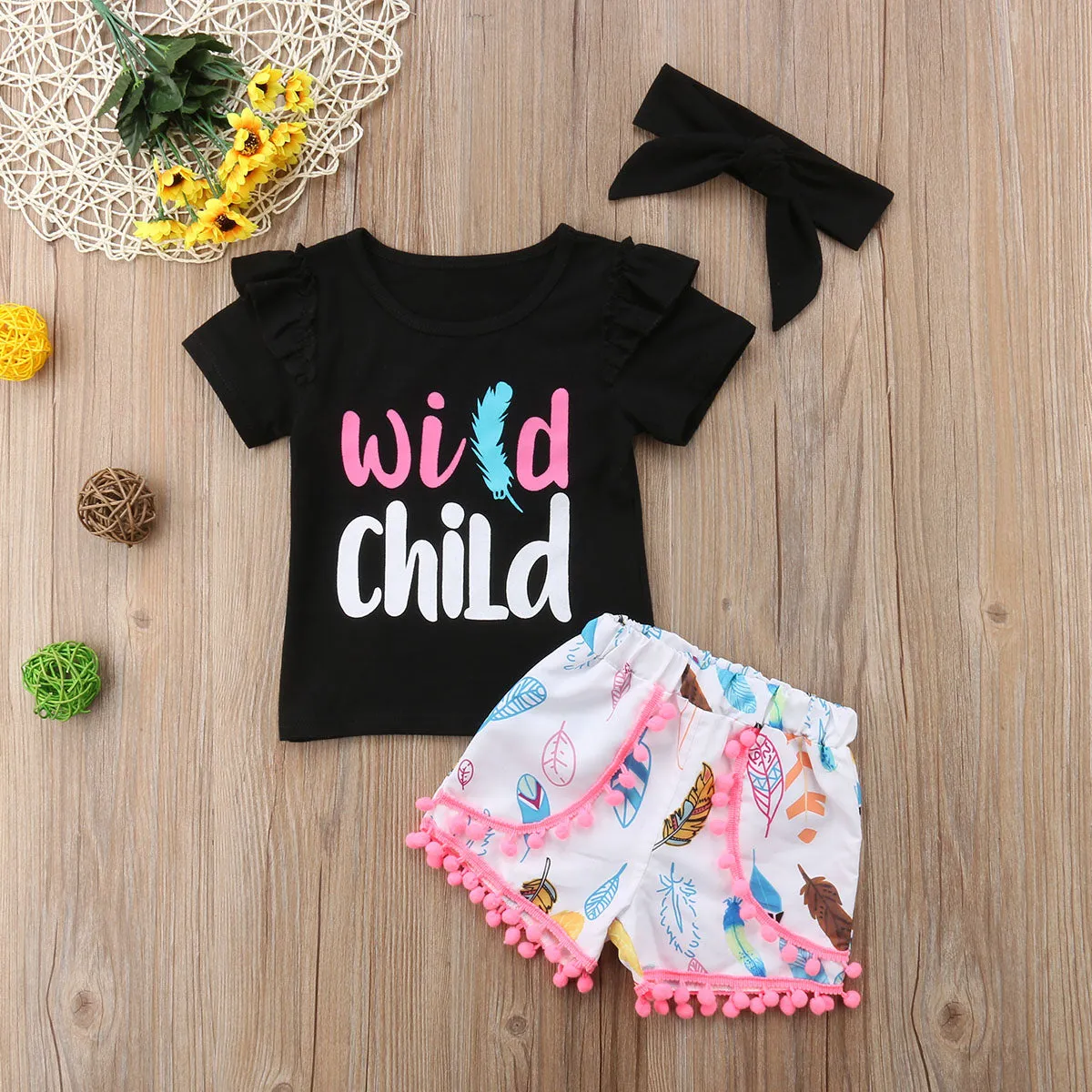 Girls Wild Child T-shirt   Shorts   Headband