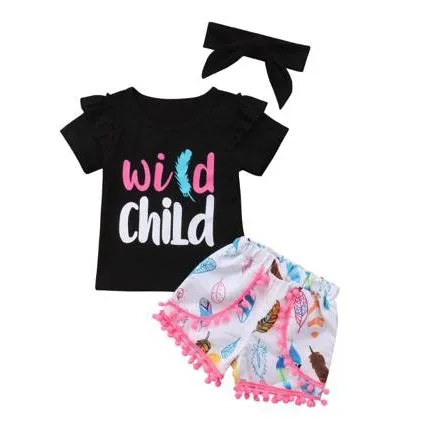 Girls Wild Child T-shirt   Shorts   Headband