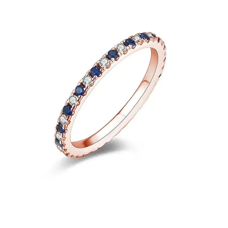 Gold or Silver 1.5mm Moissanite Eternity Ring with Blue Sapphire .5ctw