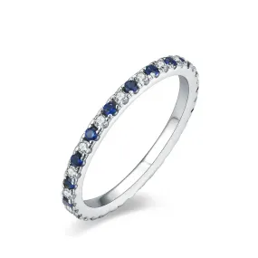 Gold or Silver 1.5mm Moissanite Eternity Ring with Blue Sapphire .5ctw