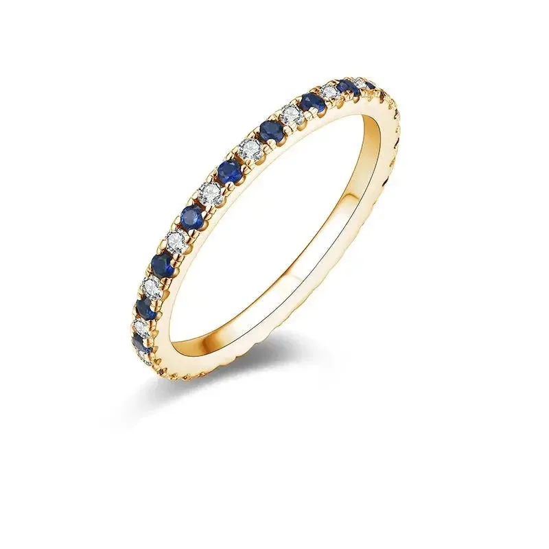 Gold or Silver 1.5mm Moissanite Eternity Ring with Blue Sapphire .5ctw