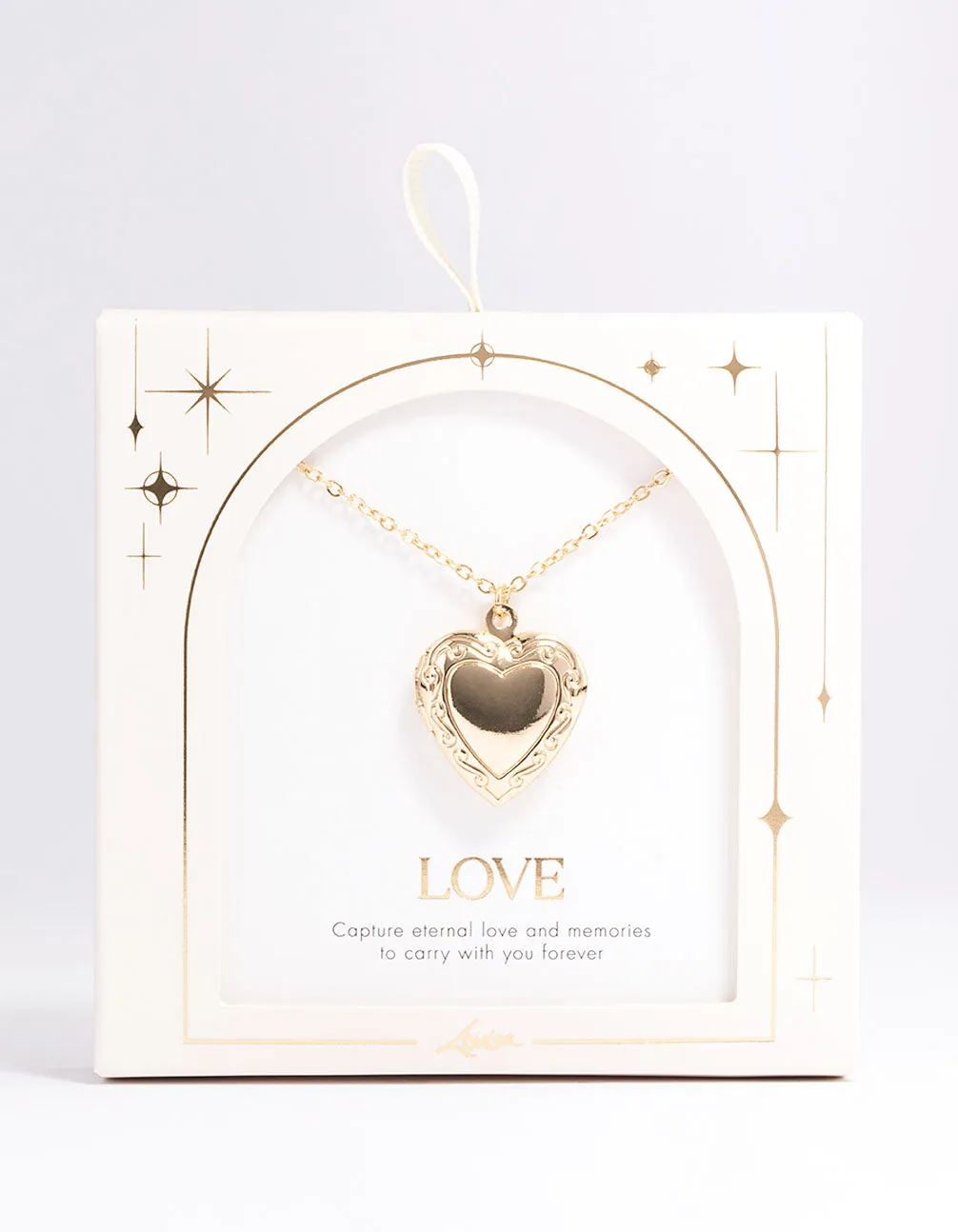 Gold Plated Detailed Heart Locket Pendant Necklace