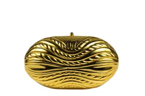 Golden metal oval-shaped clutch