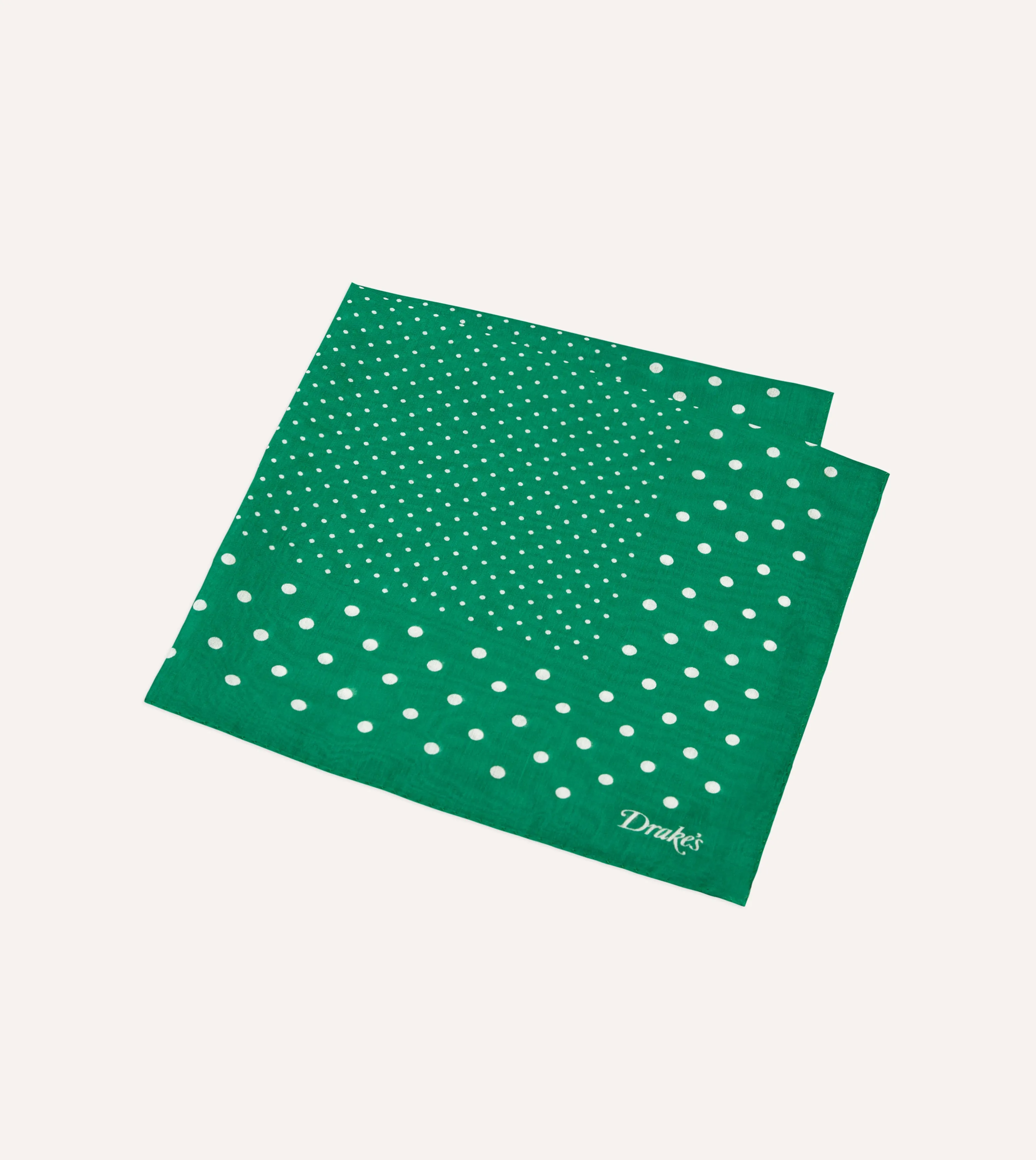 Green Spot Border Print Cotton-Silk Pocket Square