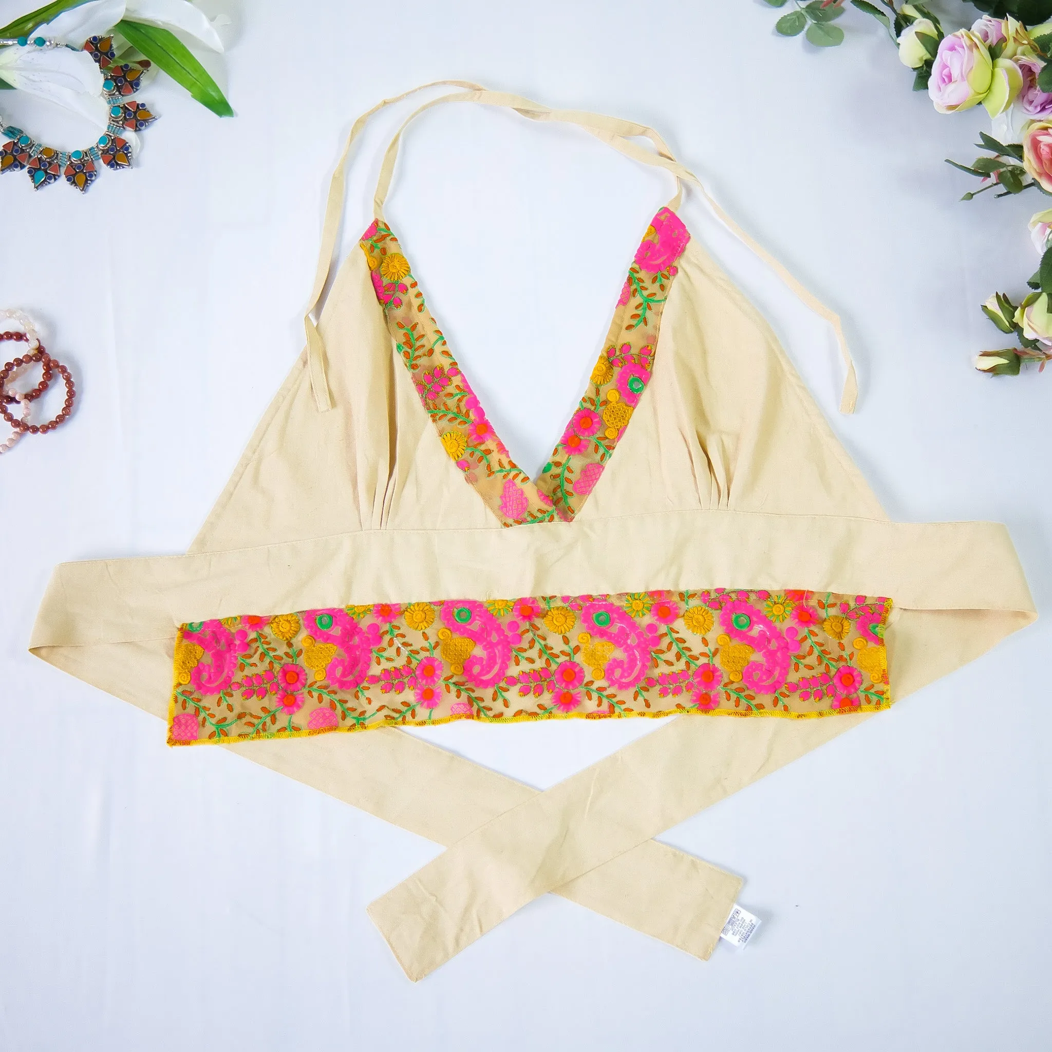 Hand Embroidery Cotton Halter Top