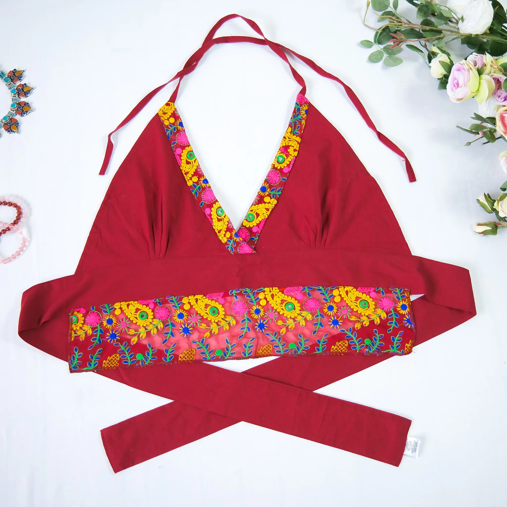 Hand Embroidery Cotton Halter Top