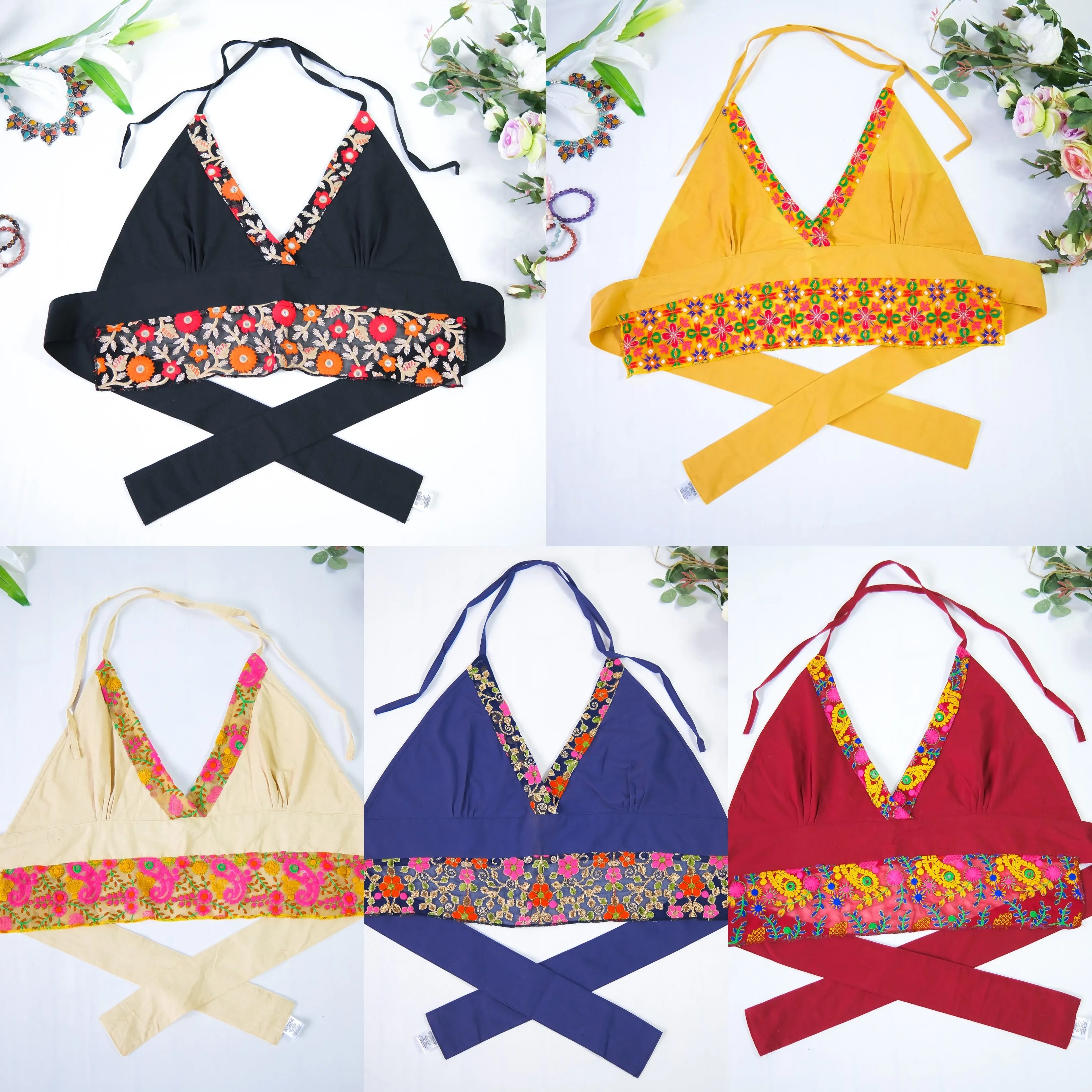 Hand Embroidery Cotton Halter Top