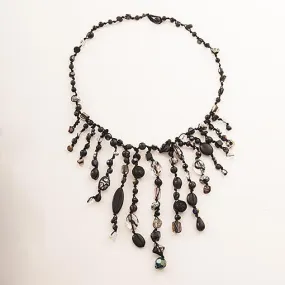 Handmade Necklace Black Clear Crystals