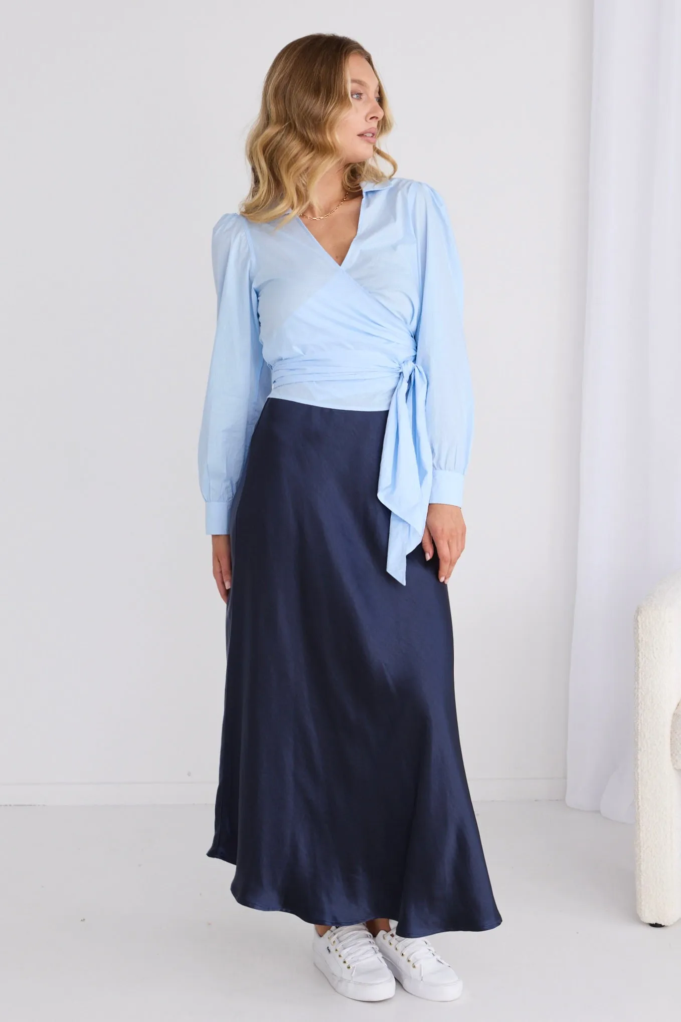 Haven Petrol Satin Floaty Bias Cut Maxi Skirt