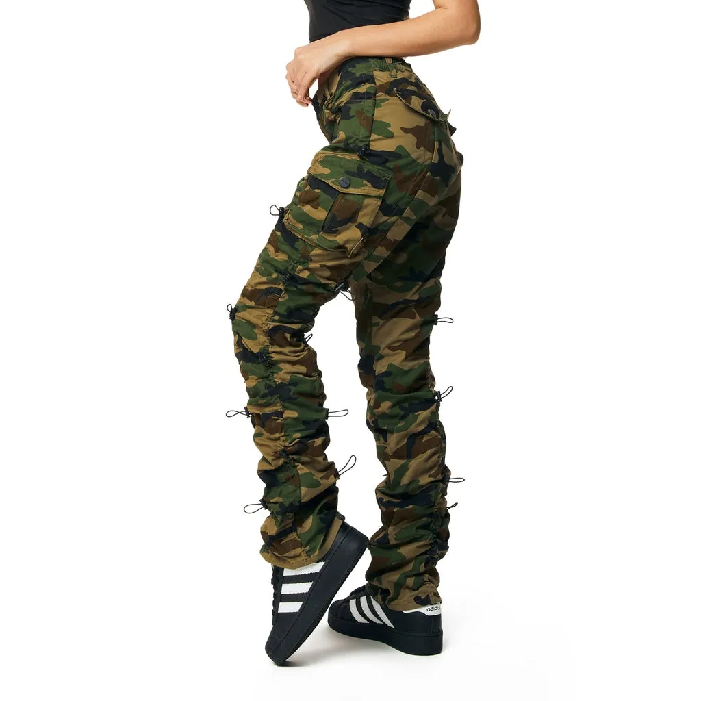 High Rise Multi Bungee Stacked Twill Pants - Wood Camo