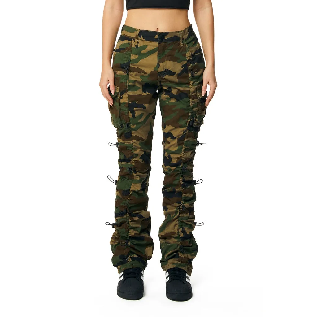 High Rise Multi Bungee Stacked Twill Pants - Wood Camo