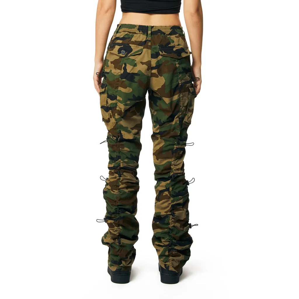 High Rise Multi Bungee Stacked Twill Pants - Wood Camo