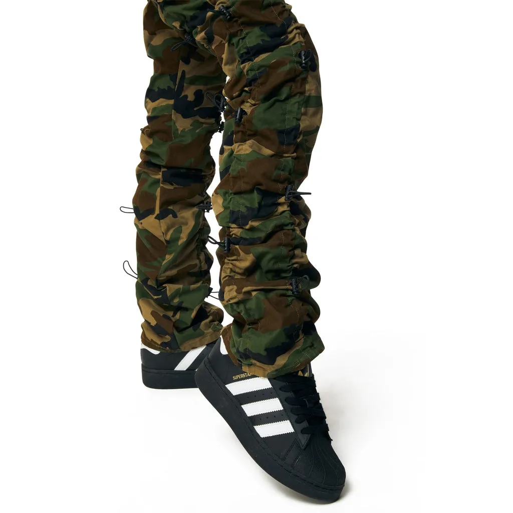 High Rise Multi Bungee Stacked Twill Pants - Wood Camo