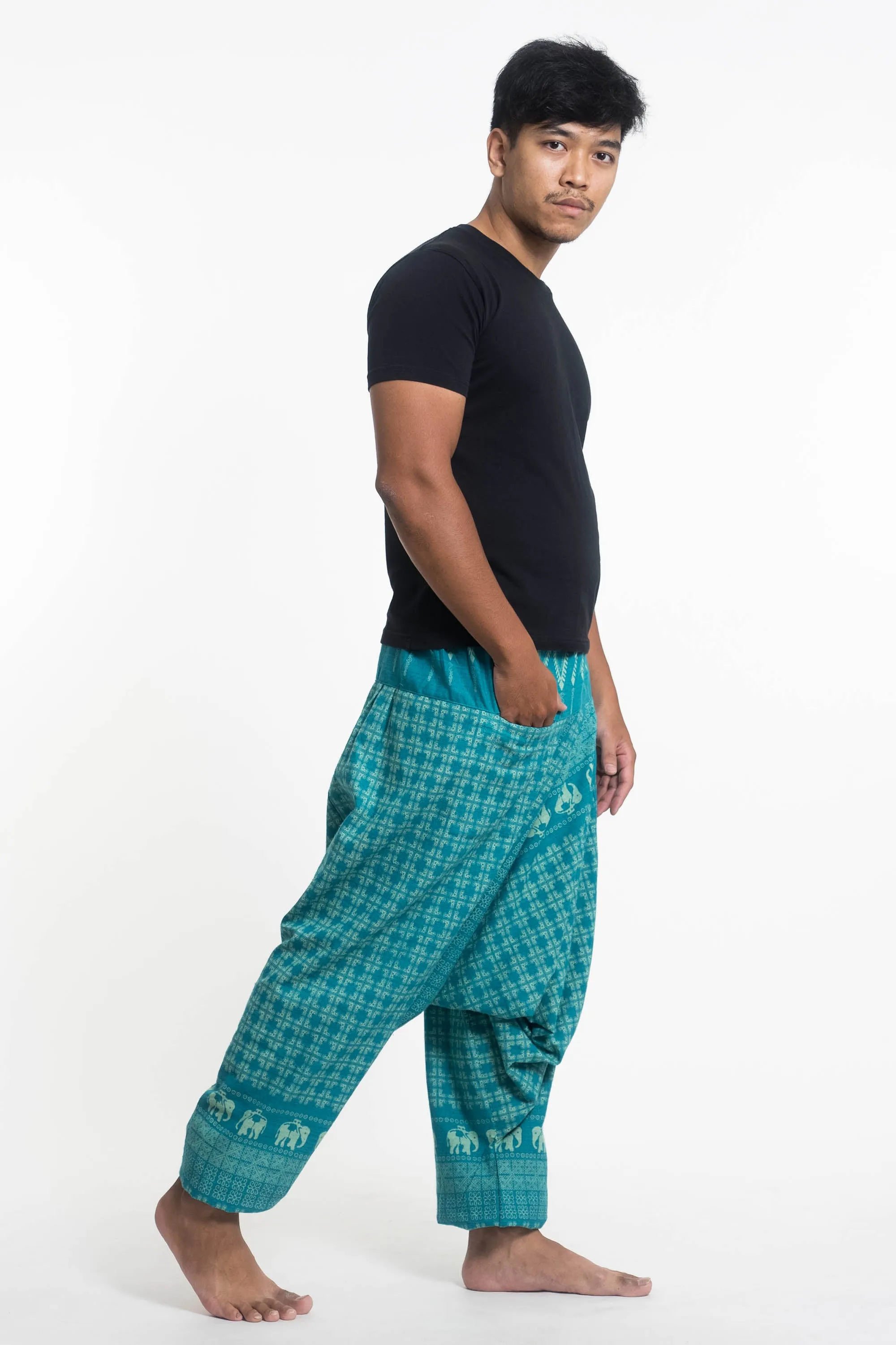 Hill Tribe Elephant Men's Elephant Pants in Turquoise